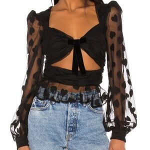 Revolve LPA Mesh Heart Top Blouse Sheer RARE bow coquette baddie goth boudoir
